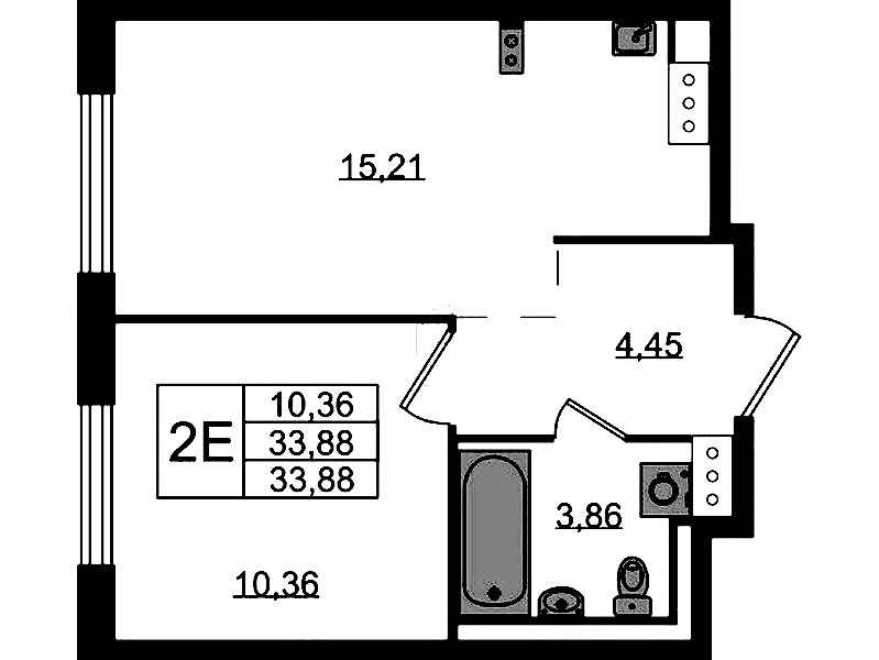 1-комнатная квартира 33.88 м², 12/13 эт., ЖК «Квартал Торики»